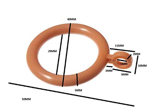 20 x Plastic Drape Curtain Rod Pole Rings Light Brown 28MM ID 40MM OD