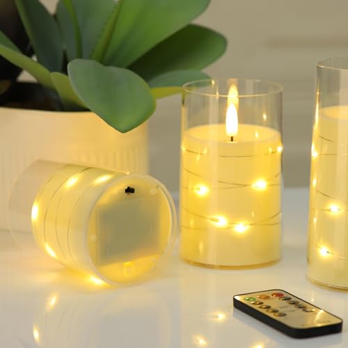 Image of Flameless Candles, Battery Operated LED Candles with Remote and Timer Flickering Flameless Candle for Romantic Ambiance and Home Halloween Decor Durable Acrylic Shell with Embedded Star String