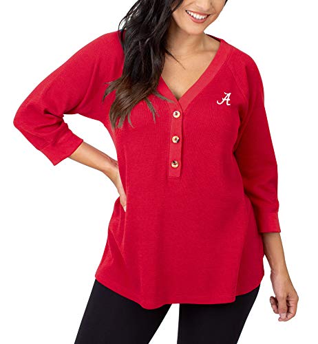UG Apparel NCAA Alabama Crimson Tide Womens Waffle Henley Top, Crimson, 1X