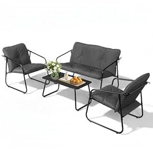 Bonnlo Gartenmöbel Set 4 teilig, Balkonmöbel Set mit für 4 Personen (3 Stühle und 1 kleinen Tisch), Terrassenmöbel für Veranda, Garten, Poolbereich, Balkon oder Hinterhof, Grau