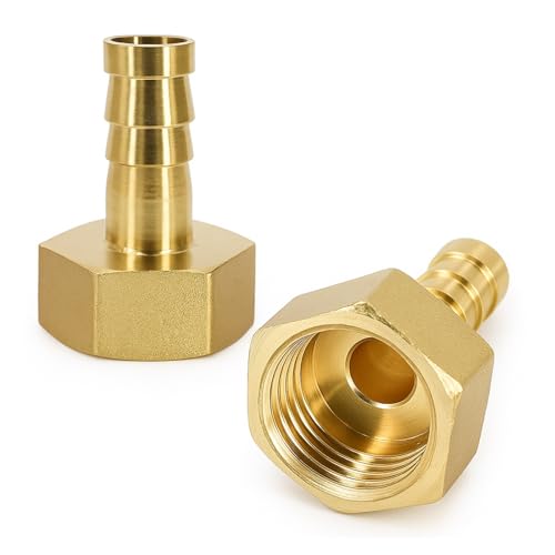 2 Piezas Conectores de Latón, Macizo de 10 mm a Rosca, Hembra BSP de 1/2 Pulgada para Manguera, Acoplador Adaptador de Púas para Agua, Aire, Combustible, Aceite, Gas, Jardín, Piscina, Bricolaje