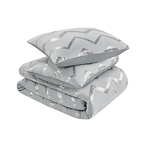 Codi Ziggy Metallic Grey Comforter Set Twin/Twin Xl Size, Silver Bedroom Decor, 3 Piece Bedding Sets (2 Matching Sham + 1 Decorative Pillow) #TOP3
