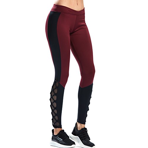 CtopoGo Leggings de Pantalons de Yoga de Femmes - Pantalons Fonctionnants Courants d'entraînement pour des Femmes - Femmes Haute Taille Leggings (S 32/34 (Taille 62-66cm), Vin Rouge)
