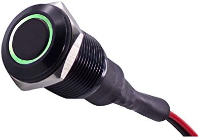 Anti-vandal LED Switch Prewired (16mm, Black Housing, Green LED)