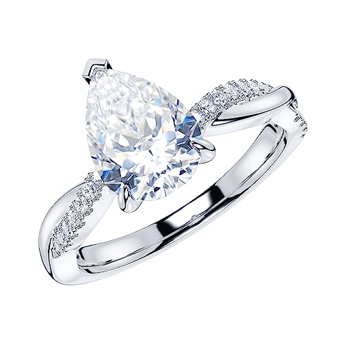 THELANDA Sterling Silver 4-Prong Petite Twisted Vine 2CT Teardrop Pear Shape Genuine Moissanite Engagement Ring Promise Bridal Ring