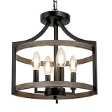 Style et design: Ce lustre ferme est fabriqué en imitation bois et en métal noir mat. Son cadre métallique ouvert et simple, au design bicolore, lui confère une touche rustique et moderne, idéale pour votre décoration rustique. Choisissez la lustres idéale pour illuminer votre intérieur et lui donner une touche d'élégance et de charme rustique