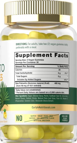 Carlyle Saw Palmetto Gummies | 480Mg | 60 Count | Vegan, Non-Gmo, And Gluten Free Extract Formula From Saw Palmetto Berries | Natural Lemon Flavor #TOP1