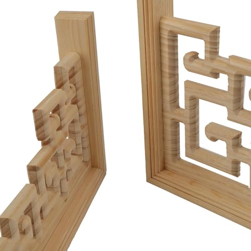 Statue d'angle florale chinoise double face en bois brut 25x15