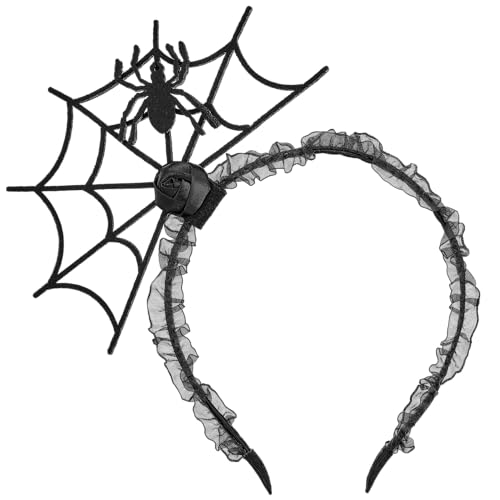 Balinco Halloween Spinnen-Haarreif Kostüm-Accessoire, Schauriger Look, Schwarz mit Stoff-Spinnennetz, Hexen Zubehör, Schwarze Witwe, Gothic, Karneval