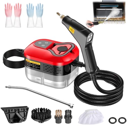 Limpiador a Vapor de Alta Presión Portátil de 2500W con Tanque Grande de 1.2L, Calentamiento Rápido en 15s, Ajustable en 6 Niveles, Potente Limpiador a Vapor para Cocina, Hogar, Coche y Lechada Red