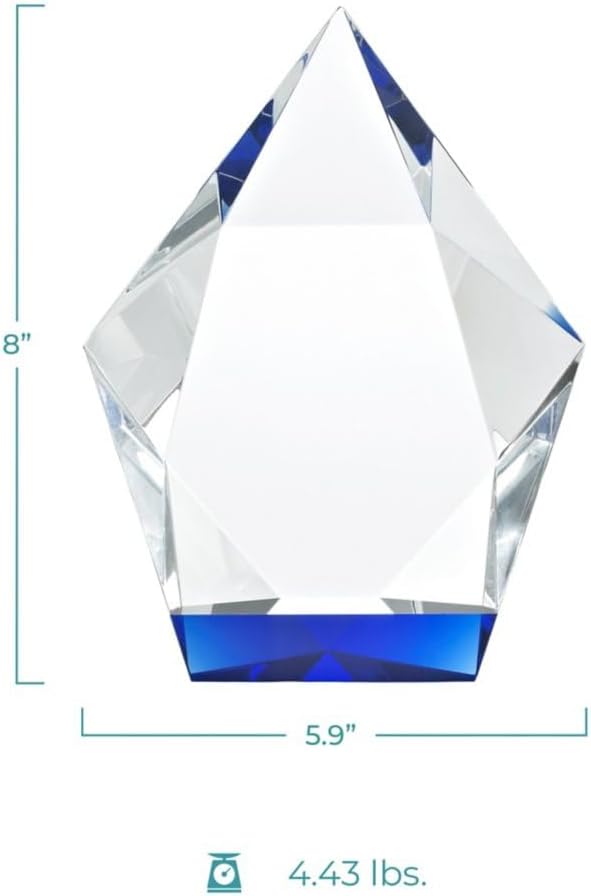 Baudville Engraved Trophy - Crystal - Blue at The Base - Award for Employees - Personalized Engraving - Comes in Gift Box