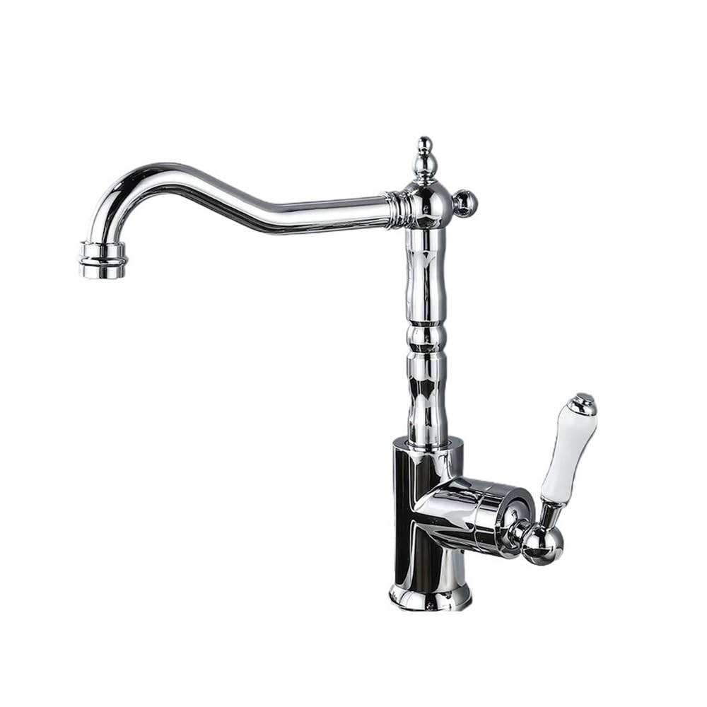 Blyqxs Chrome Kitchen Faucet Antique European Kitchen Faucet Cold And Hot 360 Degree Rotating Faucet Single Handle Basin Faucet 9161(Chrome)