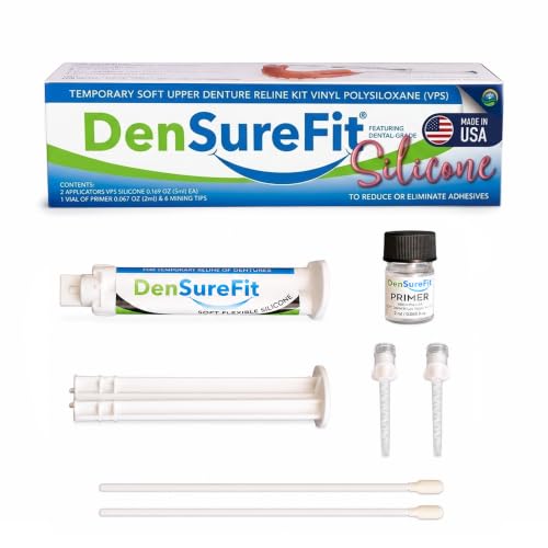 DenSurefit Lower Denture Reline Kit, 3-6 Month Soft Silicone Dentures Repair Set to Refit, Improve and Tighten, Easy to Use Reline Set with Larger Primer and Applicators for Comfortable Fit