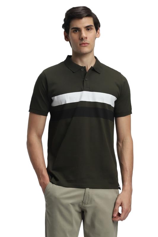 Image of Dennis Lingo Men's Olive Cotton Polo Neck Tshirt, Regular Fit Half Sleeve