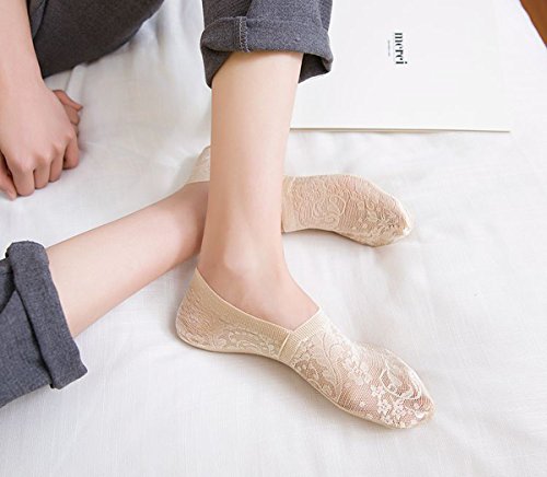 Women's No Show Socks, 5 Pack Lace Cotton Non Slip Flat Boat Invisible Low Cut Liners Sports Ankle Socks2