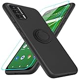 Nijiadi for Cricket Outlast 5G / AT&T Jetmore (2023) Phone Case with Glass Screen Protector 360° Rotatable Ring Holder Magnetic Kickstand/Stand Silicone TPU Shockproof Protective Cover Case - Black
