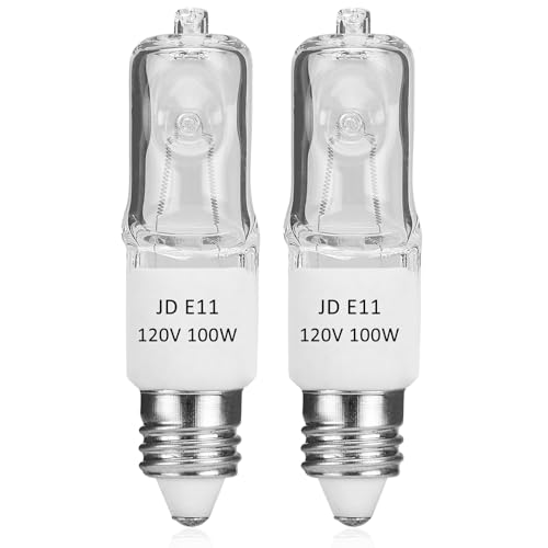 CATO-WDJ JDE11 120v 100w E11 Bulb T4 E11 Mini Candelabra Base 2700K Warm White Dimmable Halogen Bulb for Ceiling Fan Light Chandeliers Cabinet Lighting Table Lamps(2 Pack)
