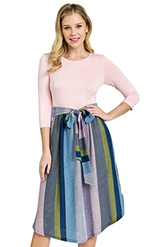 Image of Eloges Women's 3 /4 Sleeve Contrast Waist Band Floral Curved Hem Midi Dress