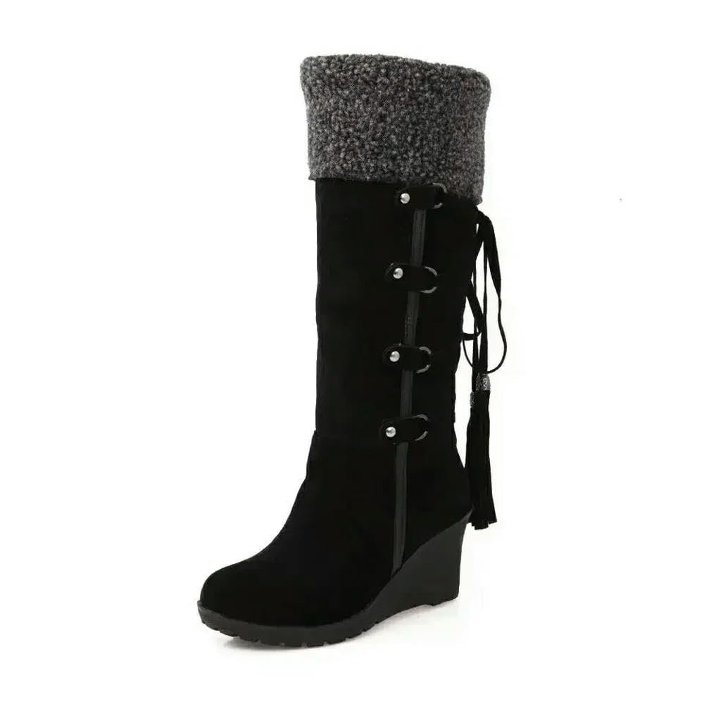 JJDFW - Stivali invernali da donna, in cotone caldo, invernali, al ginocchio, con zeppa, taglie forti