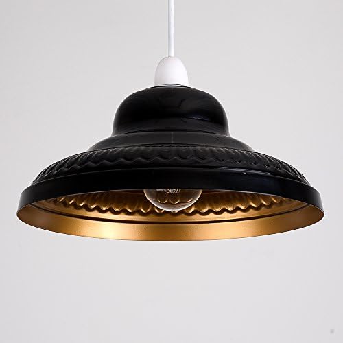 Vintage Retro Style Gloss Black and Gold Metal Easy Fit Ceiling Pendant Lamp Shade