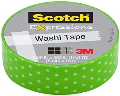 Self-adhesive Tapes 32.8 ft Assorted 10m SCOTCH Expressions Washi Tape - Spring Green with White Polka Dot C314-P31 by Scotch