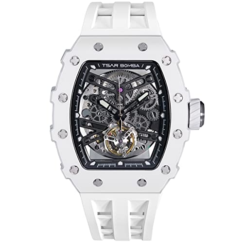 Tsar Bomba Luxury Mens Automatic Watches - Ceramic Bezel - Sapphire Glass - 50M Waterproof - Tonneau Men's Wrist Watch Silicone Band Luminous Elegant Gifts For Men #TOP1