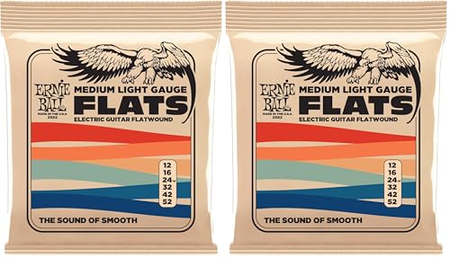 Ernie Ball Flats, Flatwound-Saiten für E-Gitarren - Medium-Light, 12-52 (Packung mit 2)