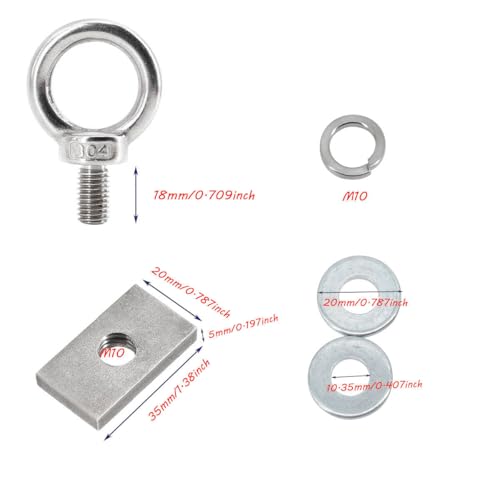 Image of 6pcs T Track Mount Tie Down Anchor Kit M10 for Roof Rack 304 Stainless Steel with Nuts & Lifting Eye Bolts for 4WD Awnings & Accessories