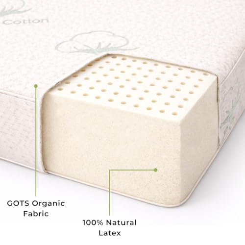 Image of DREAMZEE 100% Natural Latex Baby Crib Mattress 120x60x8cm with Waterproof Protector | Firm Orthopedic Support | Breathable, Hypoallergenic Baby Cot Mattress with GOTS Certified Organic Fabric