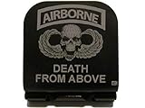US Army Airborne Death from Above Skull Jump Wings Laser Etched Hat Clip Black