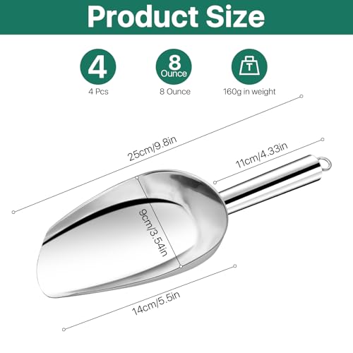 Akamino 8 Ounce Ice Scoop Set of 4, Stainless Steel Food Scoop for Kitchen Bar Party, Mirror Polished Metal Scoop Utility Scooper for Ice Cube,Coffee Bean,Candy, Cereal,Flour,Popcorn-Dishwasher Safe by Akamino - Image 2