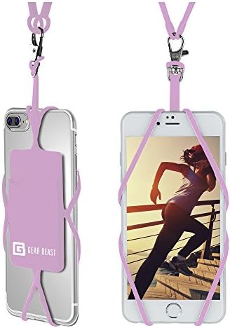 Gear Beast Cell Phone Lanyard - Universal Neck Phone Holder w/ Card Pocket and Silicone Neck Strap - Compatible with Most Smartphones, Pink Lavender