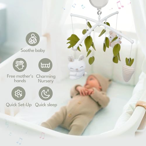 COTTONBEBE Crib Mobile 35 Lullaby Muisc, Organic Cotton Baby Mobiles for Cribs & Pack N Play, Easy to Install, Stuffed Animals Hanging Toys Newborn Boys & Girls, Safari Nursery Decor - Thumbnail 7