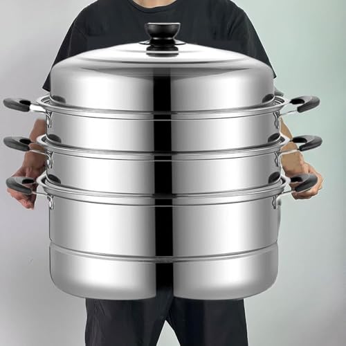 19-Inch 3-Tier Stainless Steel Steamer Pot - Induction Compatible with