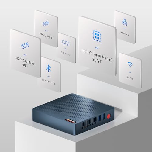 Image of BOSGAME Fanless Mini PC,Intel Celeron N4020 4GB DDR4 RAM 64GB eMMC,Micro Desktop Computer Support HDMI&VGA,2.4 /5G WiFi,BT5.0,Gigabit Ethernet for Business, Home