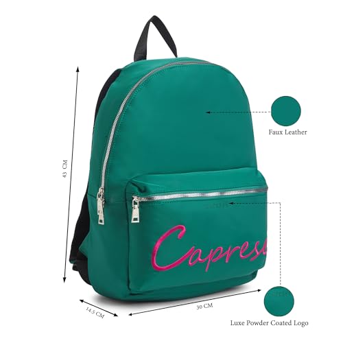 Image of Caprese Venus 19L Laptop Backpack Large | Stylish Color Block Bag with Signature Logo | 2 Compartments with Trolley Sleeve | Spacious Adjustable Strap Travel Backpack for Women