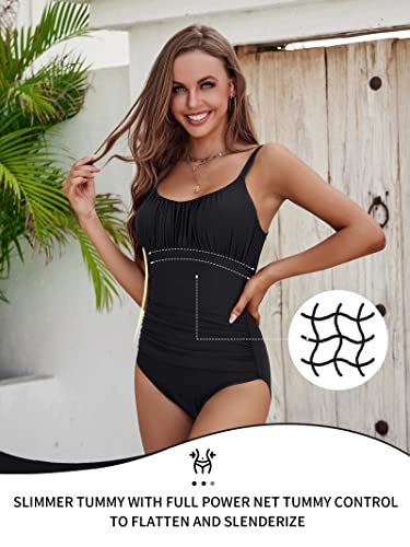 Laphee Rose One Piece Swimsuit For Women Tummy Control Bathing Suits Ruched Swimwear Black M #TOP1