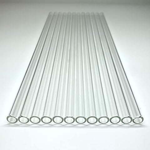 Glass Tubes 12 Piece, Reusable Glass Straws 12 Inch Long, OD 10 mm, Thickness 1.5 mm, Industrial Borosilicate Glass Tubing for Tall Cups (10mm-12IN-Clear) Cover