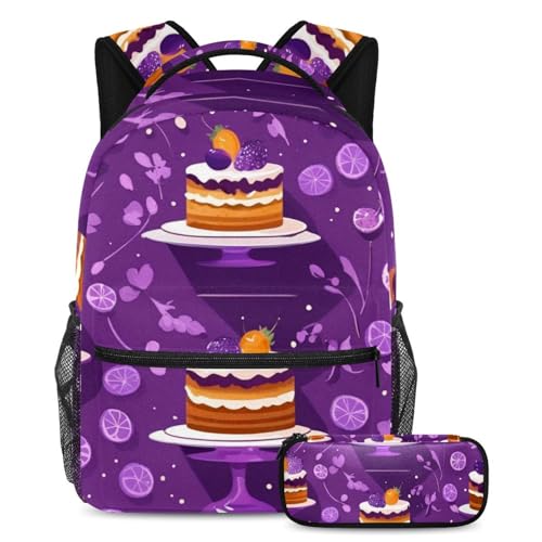 Sac à dos scolaire violet pour le collège et le lycée, pack cartable ado au motif dessert unique