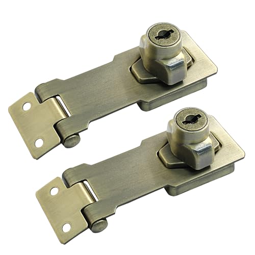 Image of Bivethoi 2Pcs Keyed Hasp Locks 3 Inch Twist Knob Keyed Locking Hasp, Stainless Steel Hasp LatchesKeyed Different for Small Doors, Cabinets (Antique Bronze)