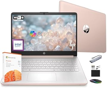 14 Laptop Computer 2025 Ultra Light, AI Copilot Student Business, Quad-Core Intel, 16GB RAM, 628GB Storage (128GB UFS+ 500GB Ext), 1 Yr Office 365, 12 Hr Battery MarxsolAccessory Win 11S, Rose Gold