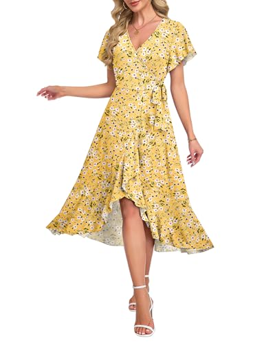 Image of AUSELILY Women Summer Midi Dresses Wrap Short Flutter Sleeve Elegant Dress