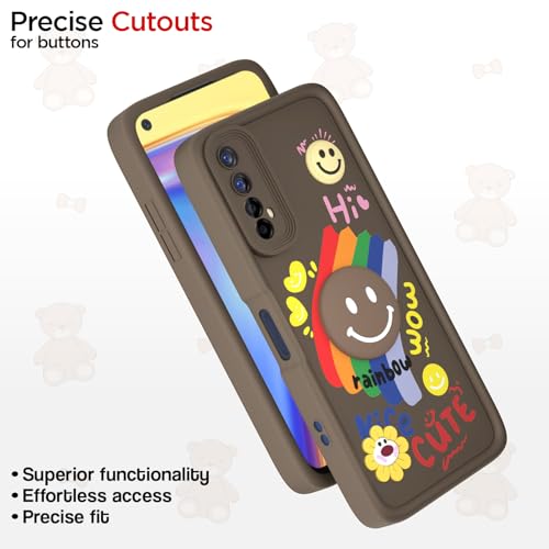 Image of Pikkme Back Cover for Realme 7 / Narzo 30 4G / Narzo 20 Pro | Soft Silicone| Cute Rainbow Smile & 3D Cartoon Flower Design | Shockproof Raised Camera Protection Bumper Case (Brown)