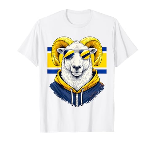 White Ram Blue Yellow Team Colors Cool Sunglasses Graphic T-Shirt