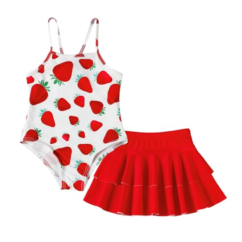 Image of DREAM BUS Toddler Girls One Piece Criss-Cross Straps Swimsuits with Tiered Ruffle Skirt Girls Bathing Suit Summer Swimwear