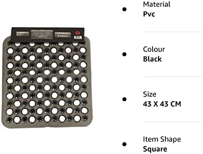 SUL Square Shower Mat Anti Slip,Anti Mould, Machine Washable Bath Mat For Walk In Shower Tray, Bathtub Shower Mats NonSlip Drain Holes Suction Cups,Latex Free Durable Resistant Size43cmx43cm Black