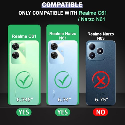 Image of KIVANO LUXE Compatible for Realme C61 / Realme Narzo N61 Luxury Handmade Leather Magnetic Flip Folio Case | Card Holder & Kickstand | Slim Protective Cover | Unisex - Blue