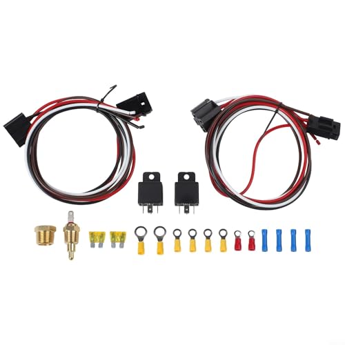 Durashmall Kit de termostato de ventilador de refrigeración eléctrico, arnés de cableado completo, interruptor de sensor de temperatura de relé de 40 A, 185 F encendido 175 F apagado, fácil