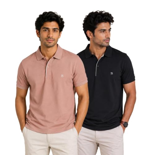 Image of Men's Trendy Regular Fit Solid Polo Collar Casual Half Sleeve T-Shirt| Soft| Casual Wear|Combo Set (Pack of 2)