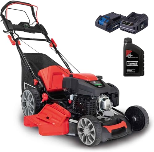 Scheppach Benzin Rasenmäher MS225-56E mit E-Start | Radantrieb | 6PS | 56 cm Schnittbreite | 7-fache Schnitthöhenverstellung | 65 Liter Fangkorb | Reinigungsfunktion | Mulchfunktion | inkl. Motoröl